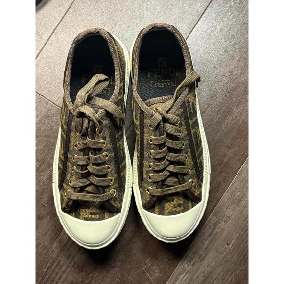 Fendi Domino Style Brown FF Monogram Canvas Sneakers Size 39 - Picture 4 of 5